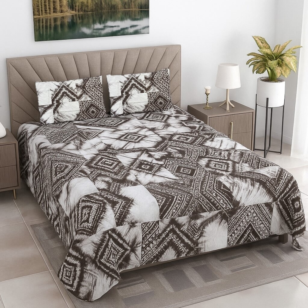 Wren Multicolor Abstract 400 TC Cotton Flat Super King Size Bedsheet with 2 Pillow Covers – Threads