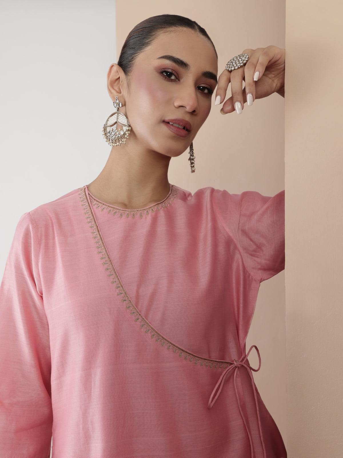 Pink Cotton Silk Chanderi Palazzo