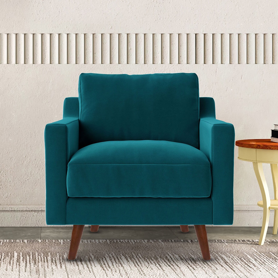 Reiti Velvet 1 Seater Sofa Teal in Blue Colour