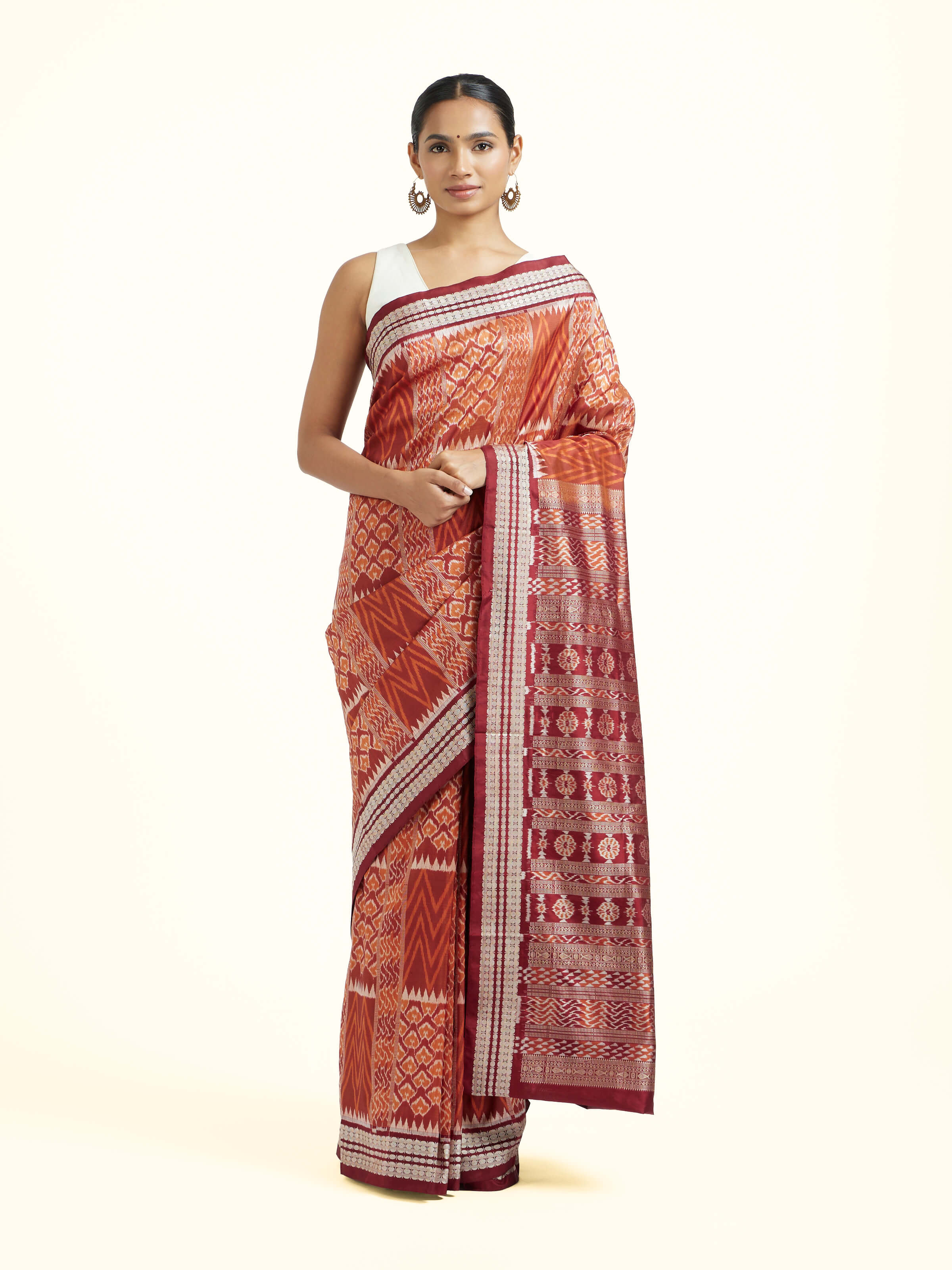 Brown Mulberry Silk Bandha Odisha Saree