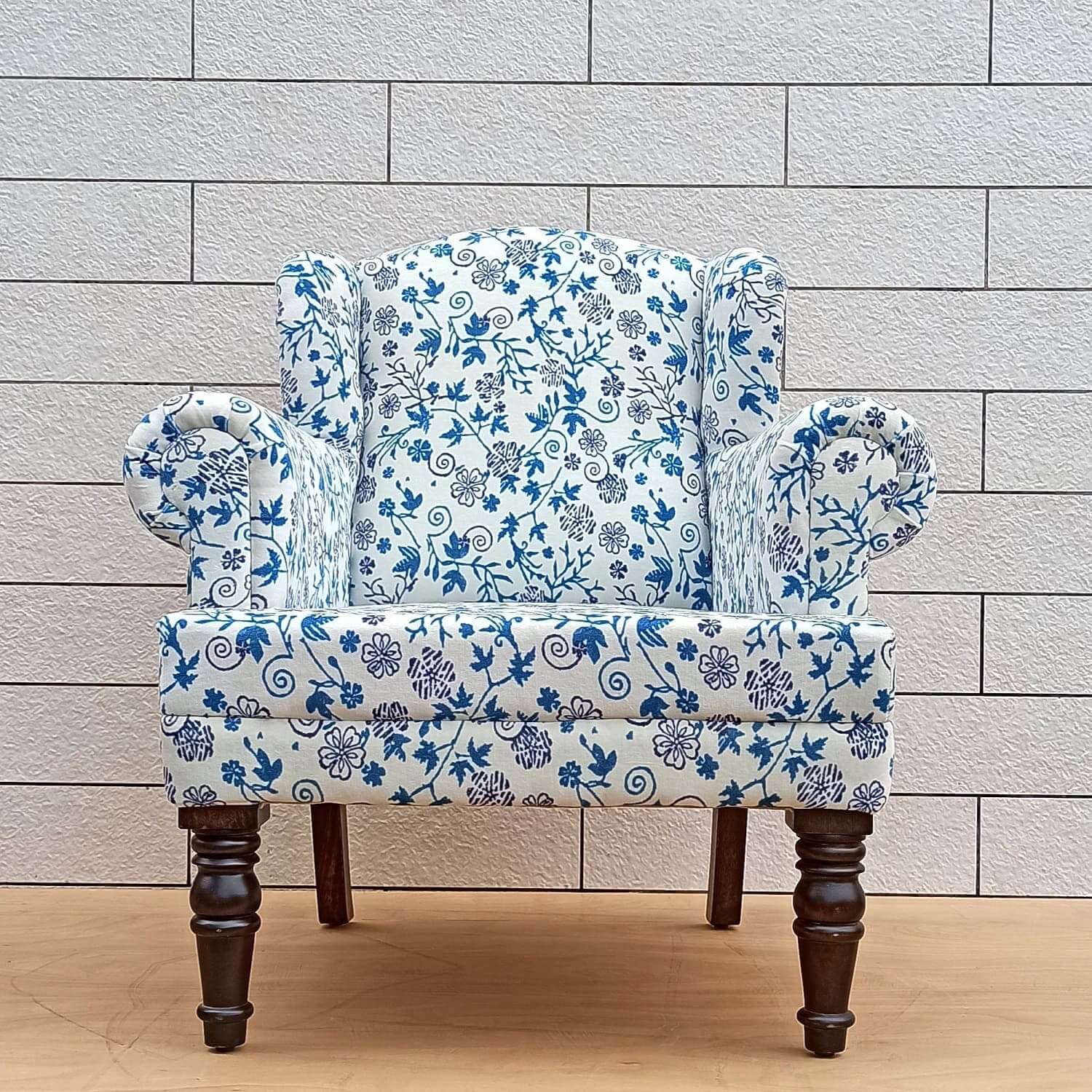 Genova Wing Chair in Blue Floral Colour