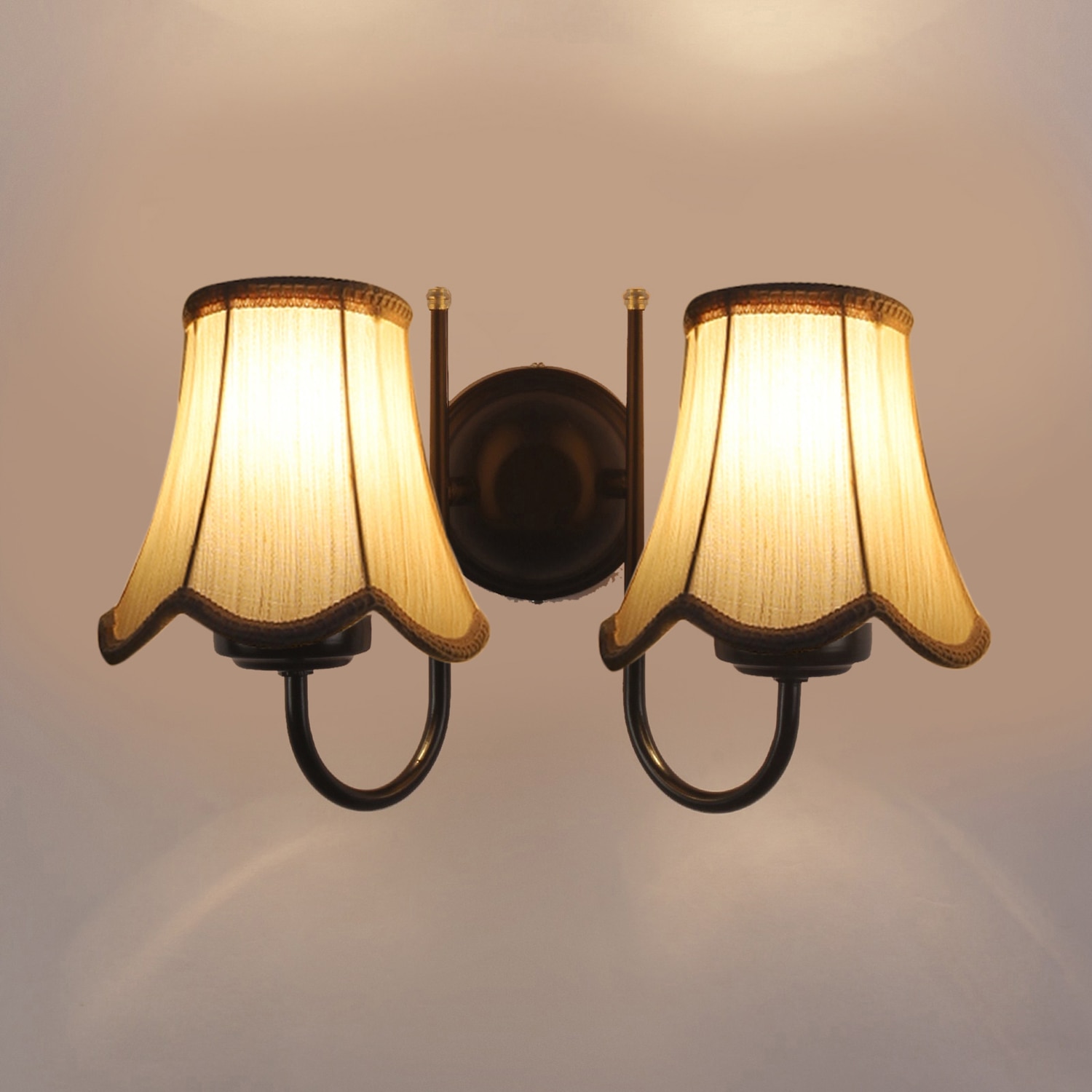 Devansh Dual Black Metal  Wallmounted Lamp With Cotton Off-White Shade