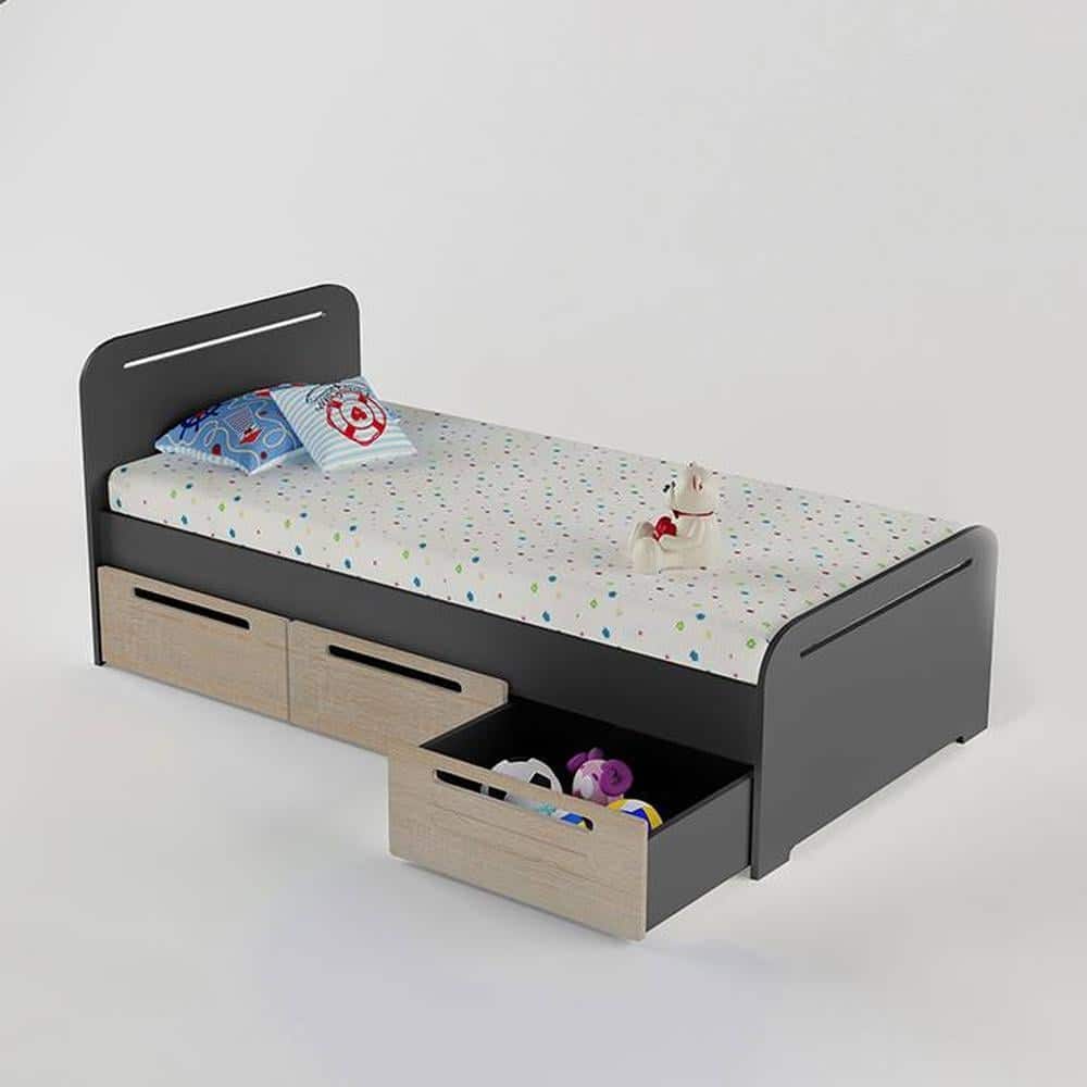 Cloud Tails Engineered Wood Drawer Storage Bed in Slate Grey Colour