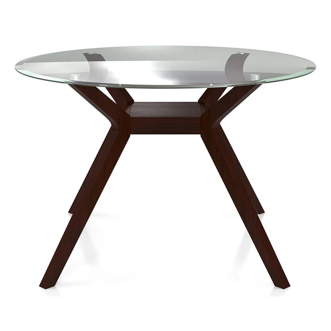Wesley - Cabalo (Leatherette) 4 Seater Round Glass Top Dining Table Set (Colour- Black, Finish- Dark Walnut)