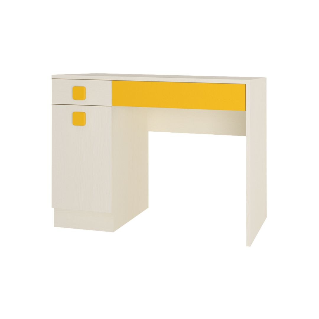 Kristina Kids Study Desk with Shuttered Cabinet and 2 Drawers in Light Wood Mango Yellow Colour