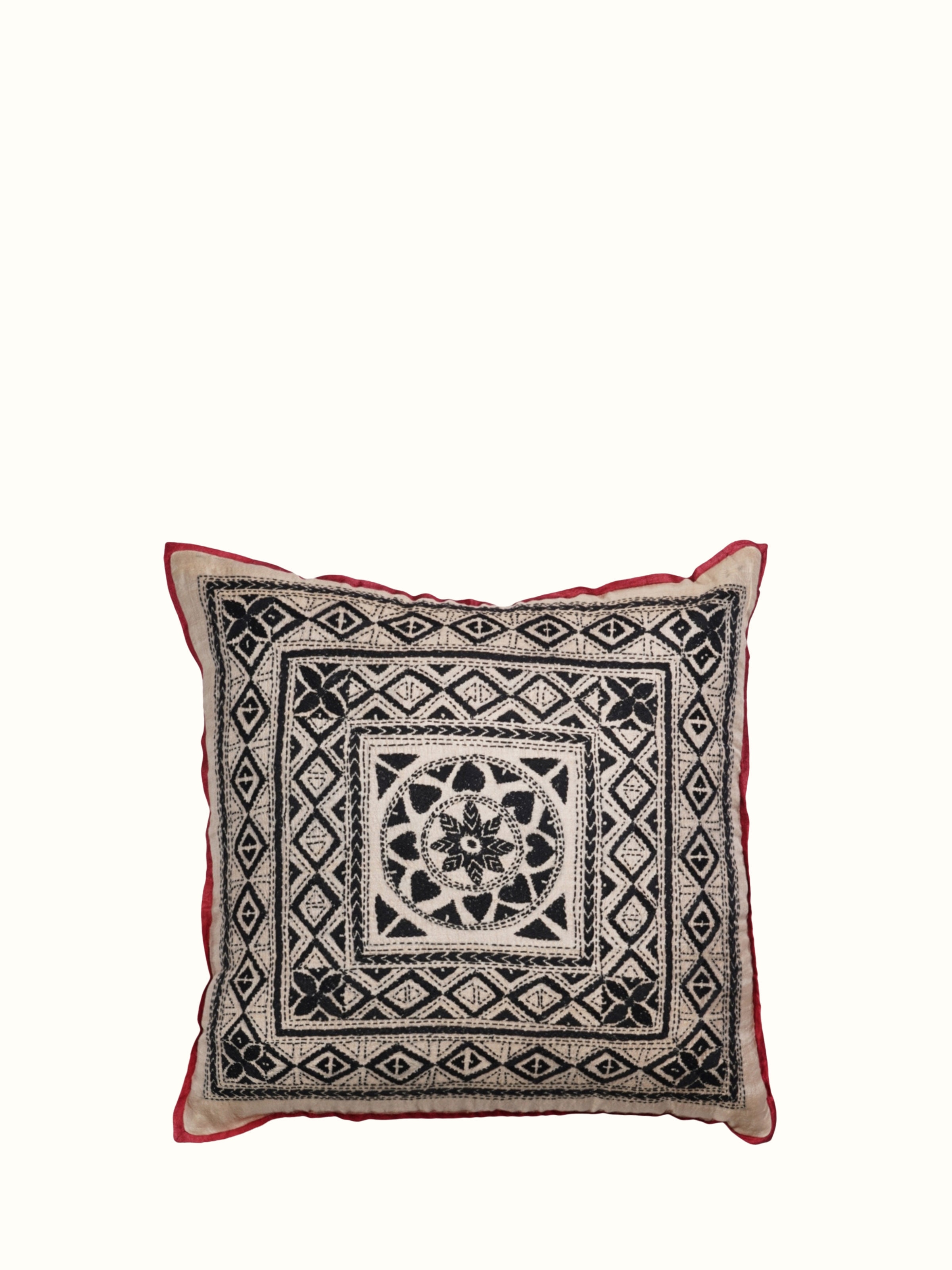 Riten black hand embroidery Kantha cushion cover – Swadesh