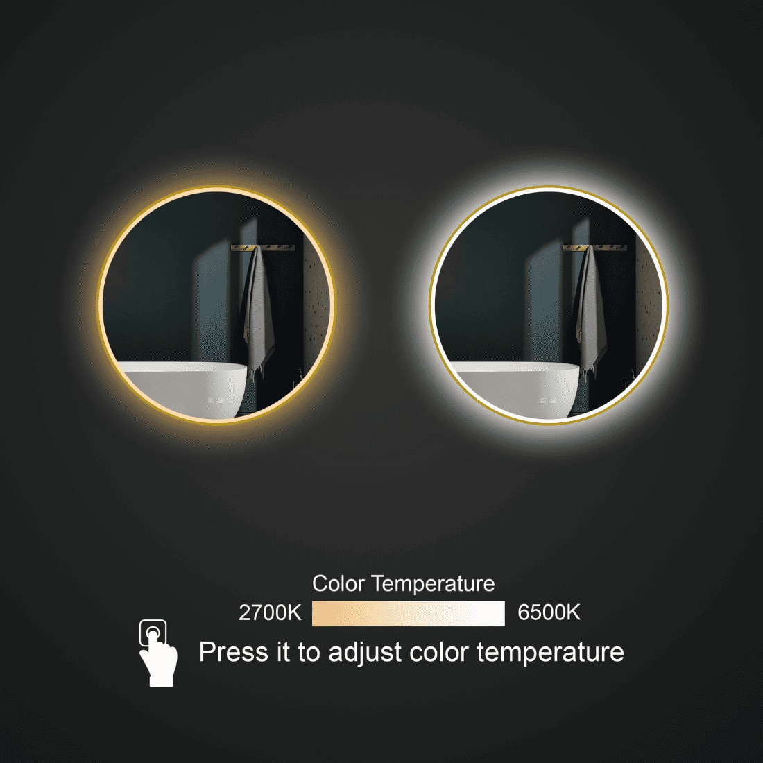 Round LED  Mirror with Lights Dimmable Vanity Mirror