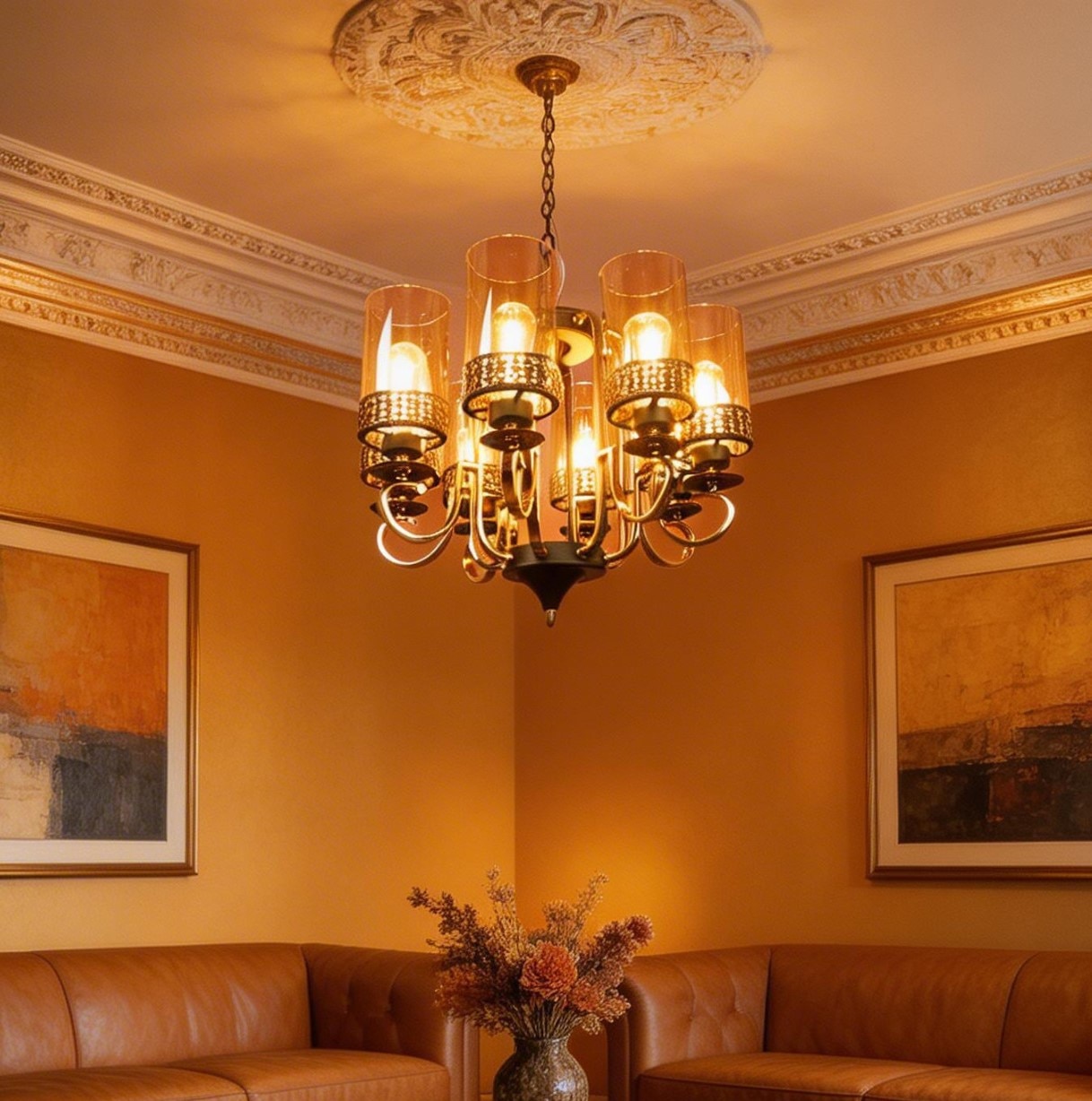 Eliante Champaign Chandelier, 8-Light, Mild Steel And Glass - Eliante