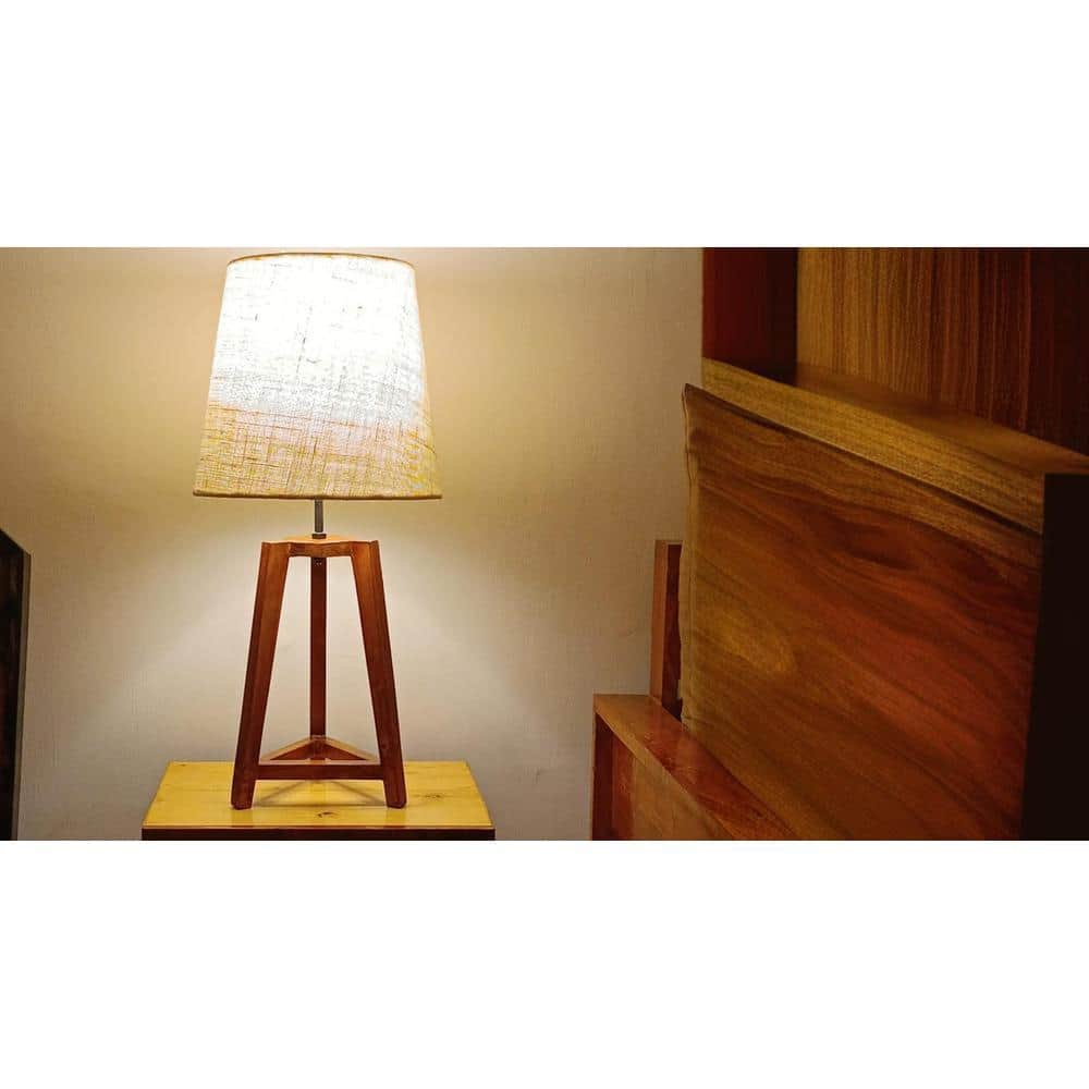 Adrienne Brown Wooden Table Lamp with White Jute Lampshade