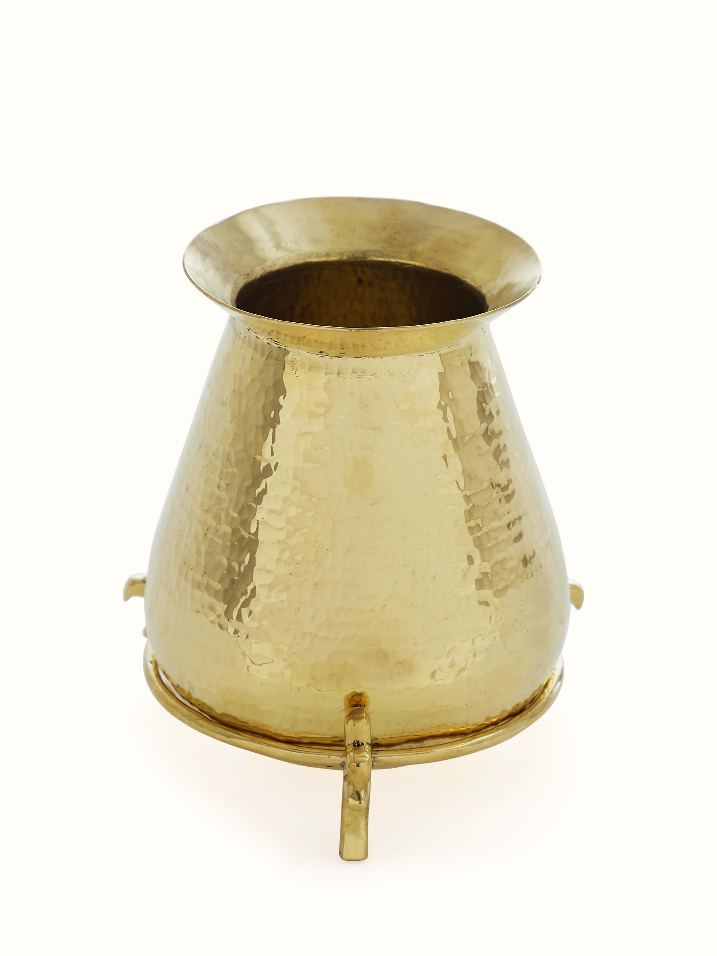 Angle view of Traditional Polished Brass Pooja Kalash showcasing the shape and finish of the brass.