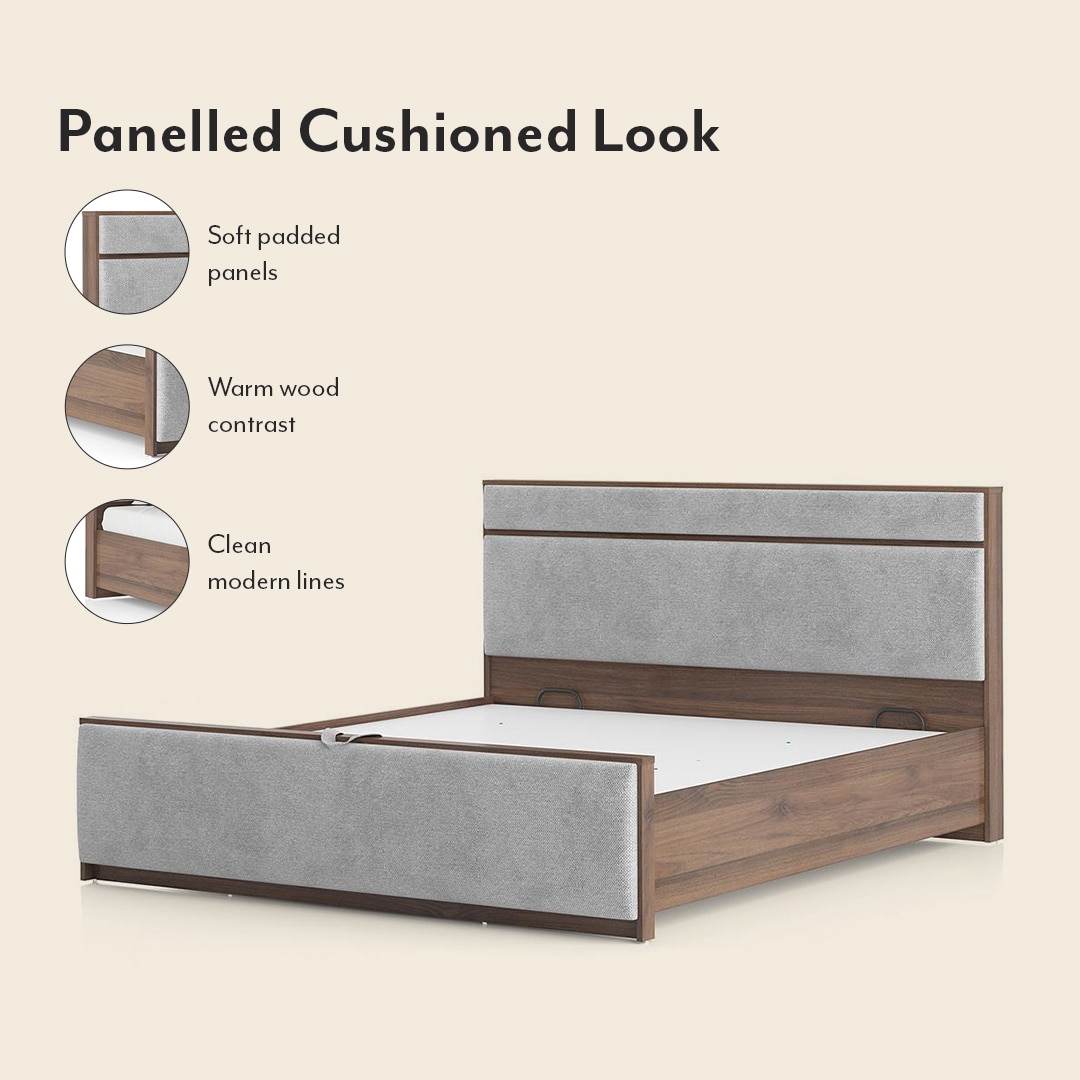 Rio Engineered Wood Queen Size Hydraulic Storage Bed In Granite Weave