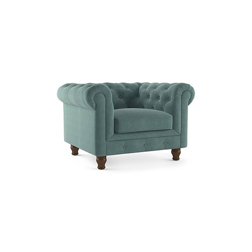 Winchester Luxe 1 Seater Fabric Sofa in Dusty Turquoise Velvet Colour