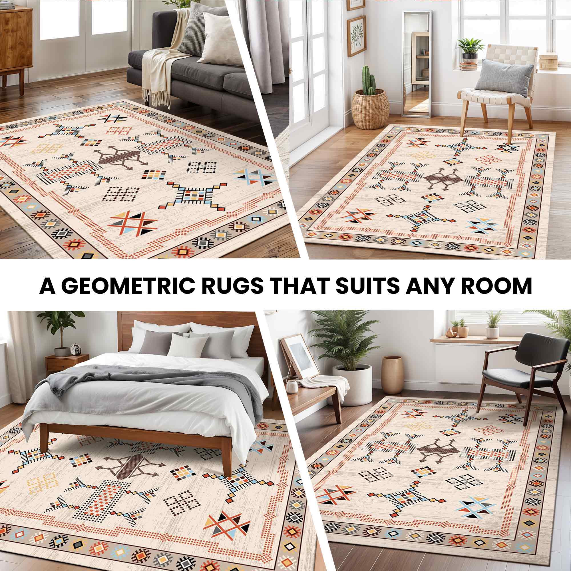 Earth-Tone Floral Cotton Rug 5x8