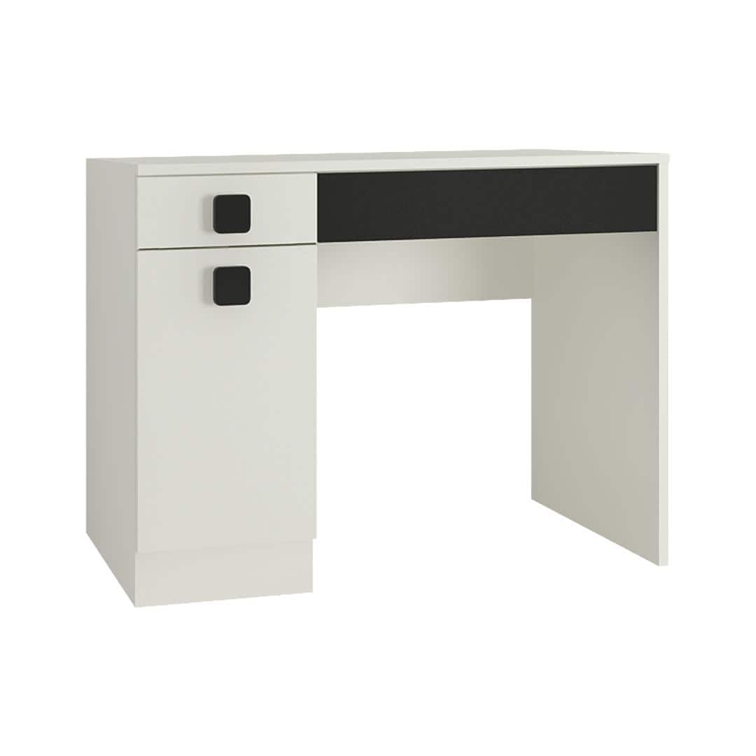 Kristina Study Desk with Shuttered Cabinet and 2 Drawers in Ivory Carbon Black Colour
