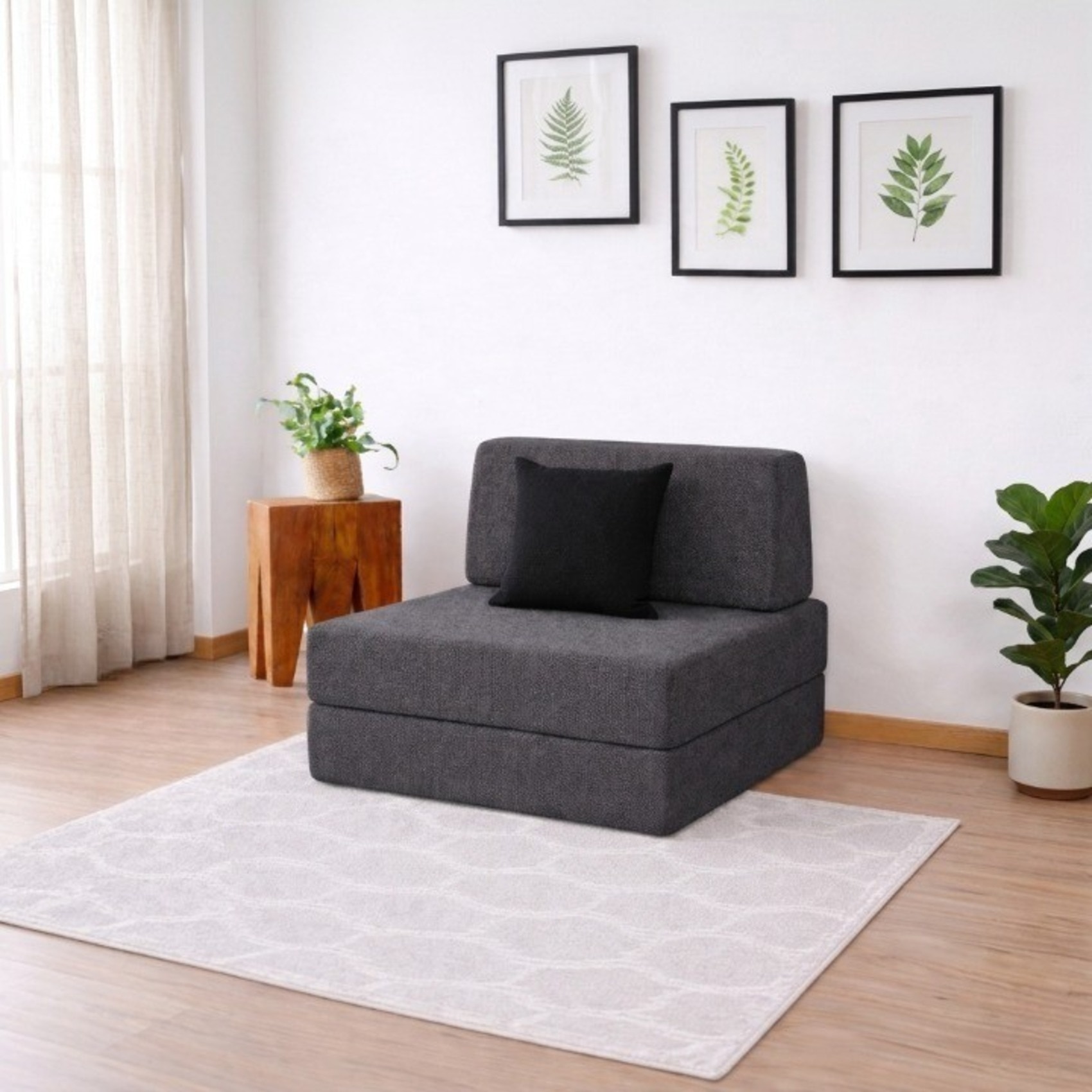 Coirfit Folding 1 Seater Single Foam Fold Out Sofa Cum Bed in Dark Grey Colour