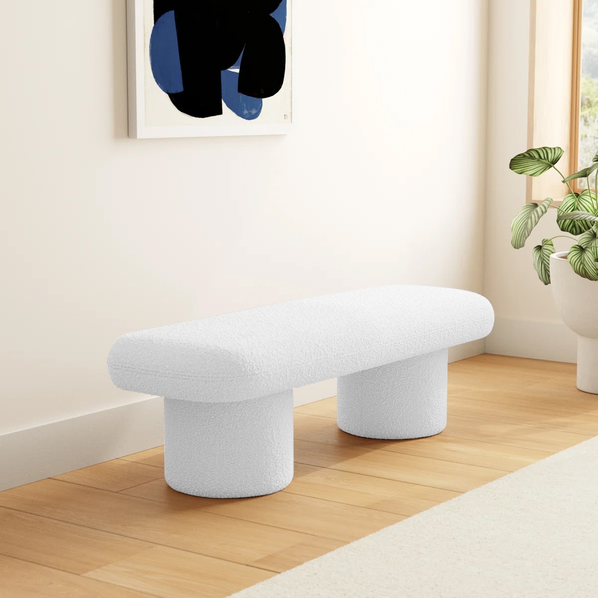 Cassy Boucle 2 Seater Modern Bench in white Color - Home Lifestylez