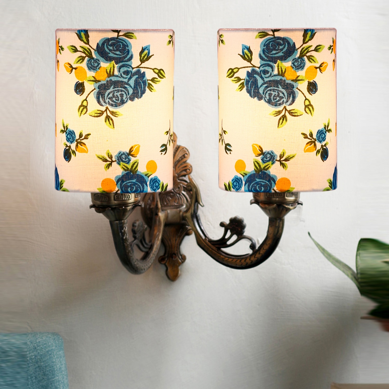 Devansh Metal Electric Wall Light in Antique Gold Colour with Multi Shade Count of 2 Lights - Devansh