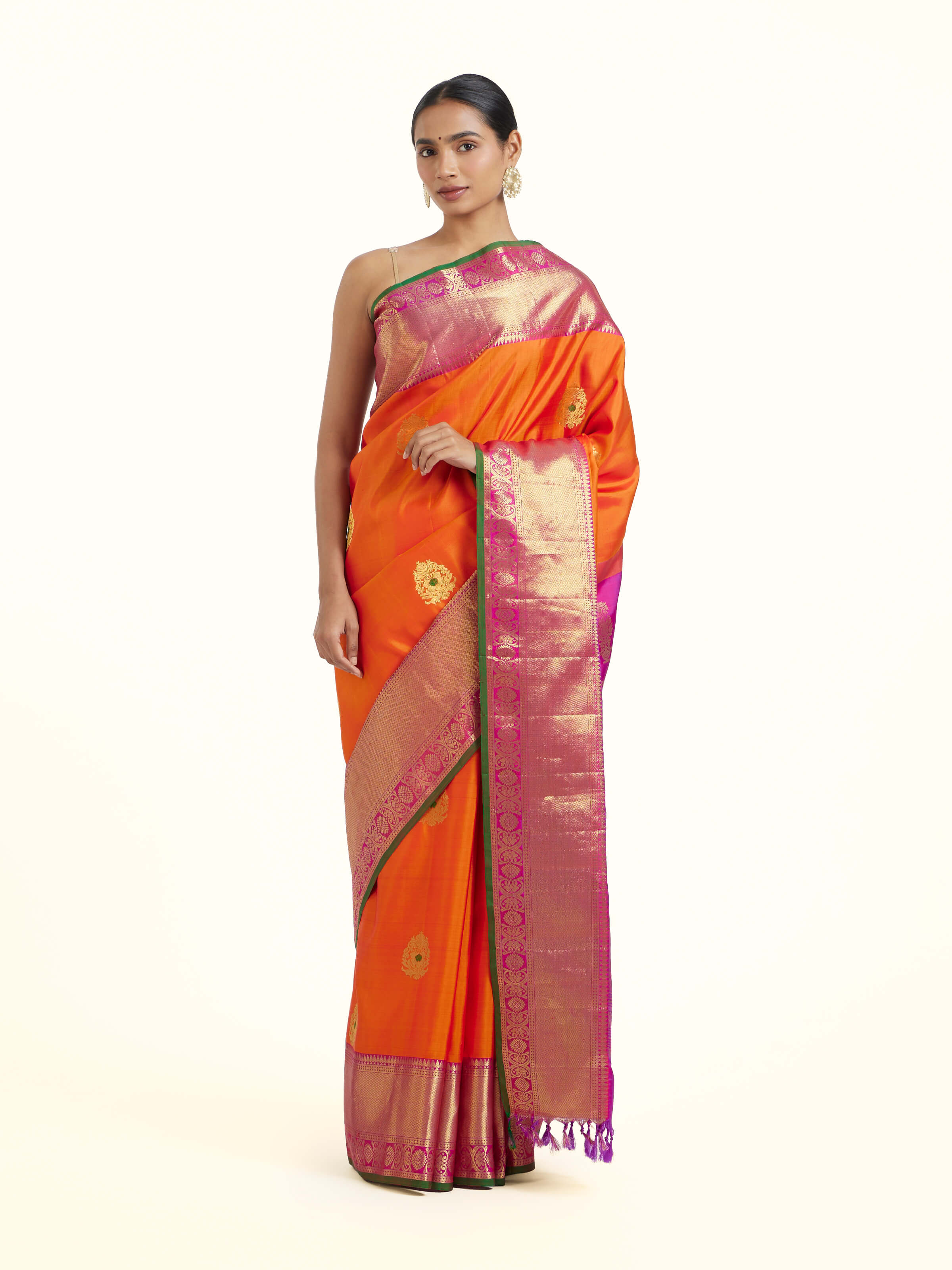 Orange Gadwal Silk Zari Saree