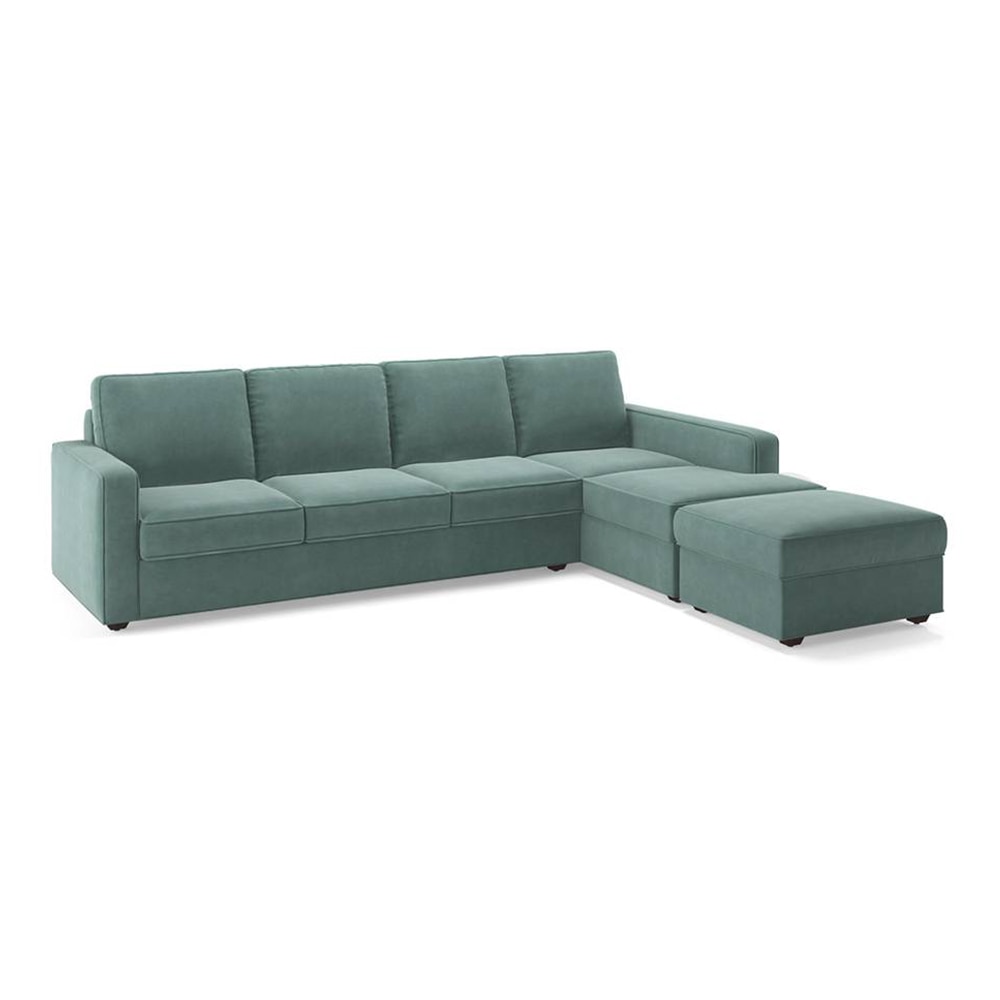Apollo Sectional Fabric Sofa (Colour : Dusty Turquoise Velvet , Seating Capacity : Right Aligned 3 Seater + Chaise+ Ottoman  Cushion Type : Hard )
