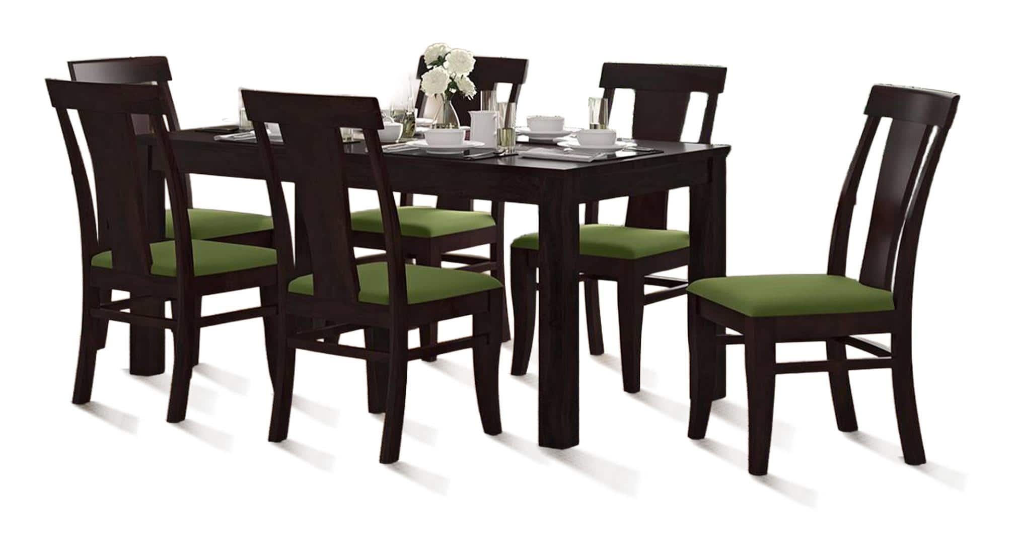Brighton-Fabio 6 Seater Dining Table With Set Of 6 Chairs Colour-Matty Olive Finish-Mahogany