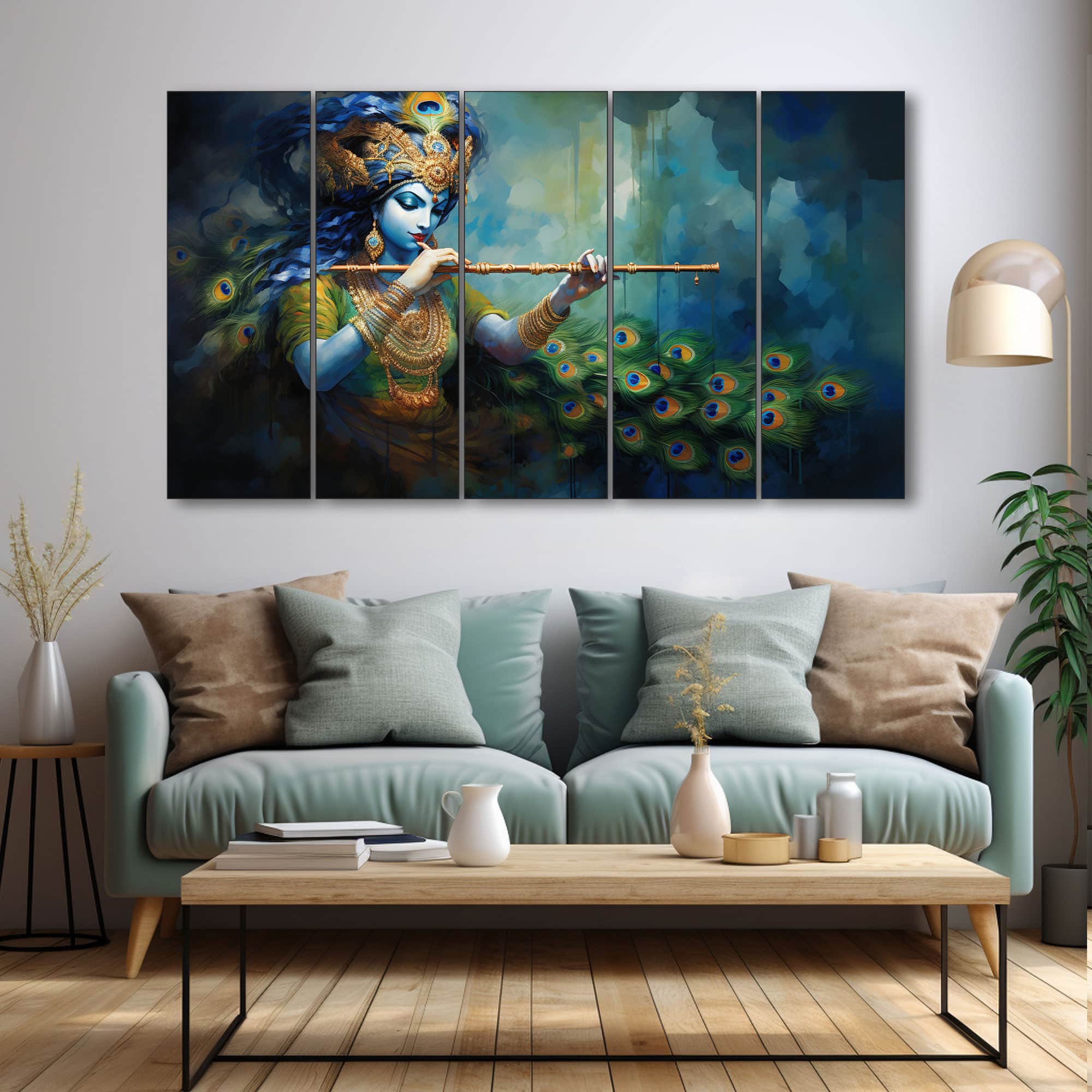 The Castle Decor Krishna Ji Wall Painting Wooden Framed 27x48 Inch (Style 7) - The Castle Decor