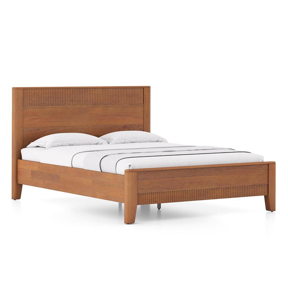Toledo Solid Wood King Size Non Storage Bed In Amber Walnut Finish