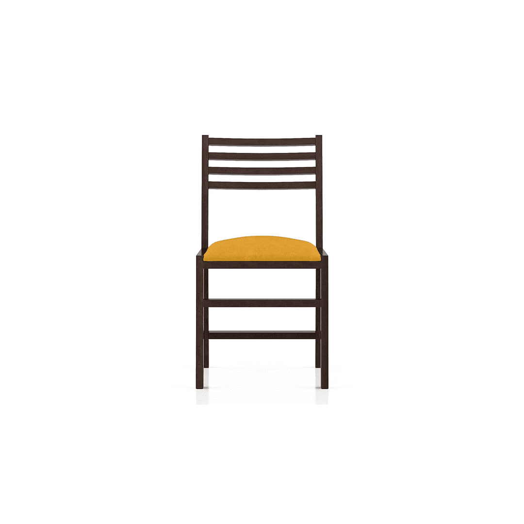 Caprica Solid Wood Dining Chair Set Of 2 In Mango Walnut Finish With Yellow Fabric Colour