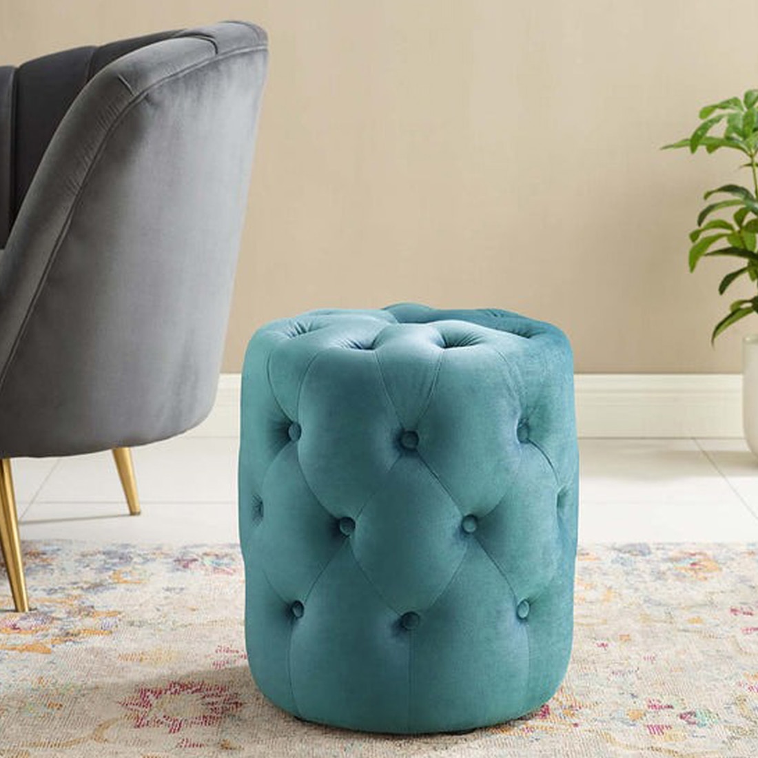Amanda Pouffe in Peacock Teal Colour - Expressionist By Mohanbir