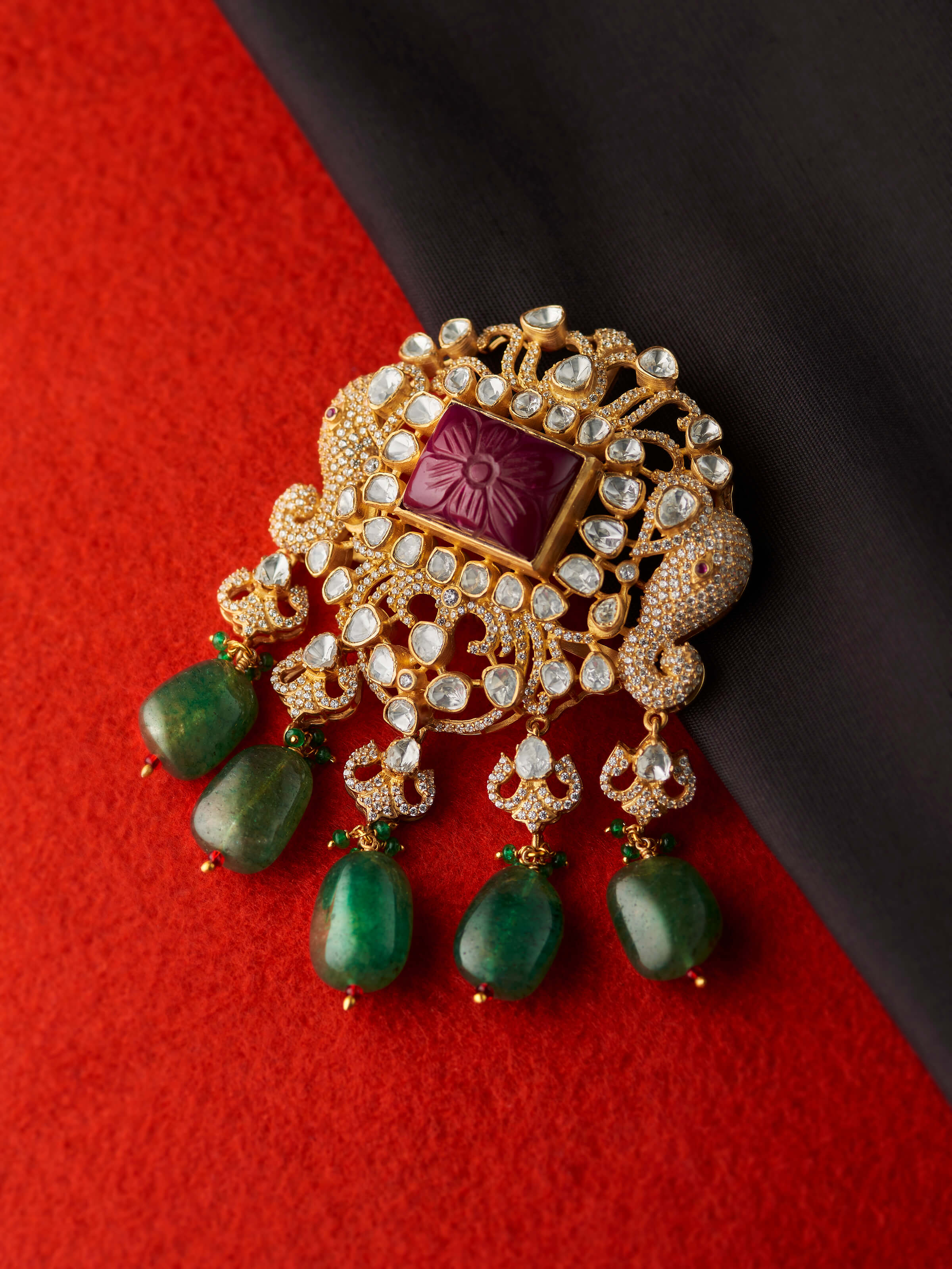 detail view of silver smithing yellow gold brooch pin pattern