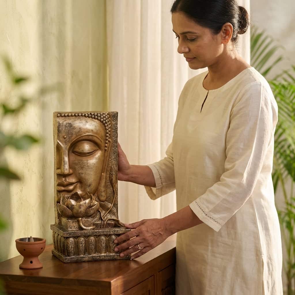 Water Fountain Lotus Buddha Serenity Water Fountain in Multicolor Colour - Vedas