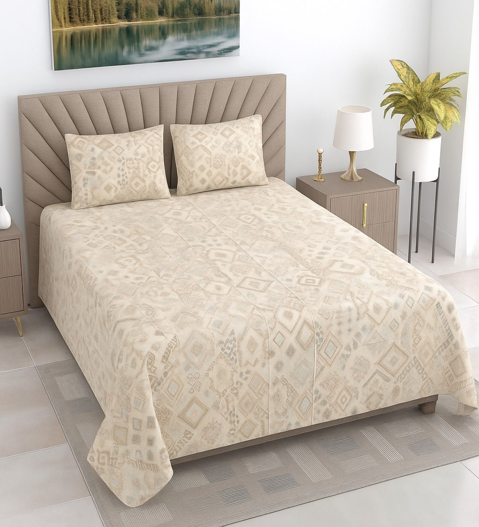 Wade Multicolor Floral 400 TC Cotton Flat Queen Size Bedsheet with 2 Pillow Covers – Threads