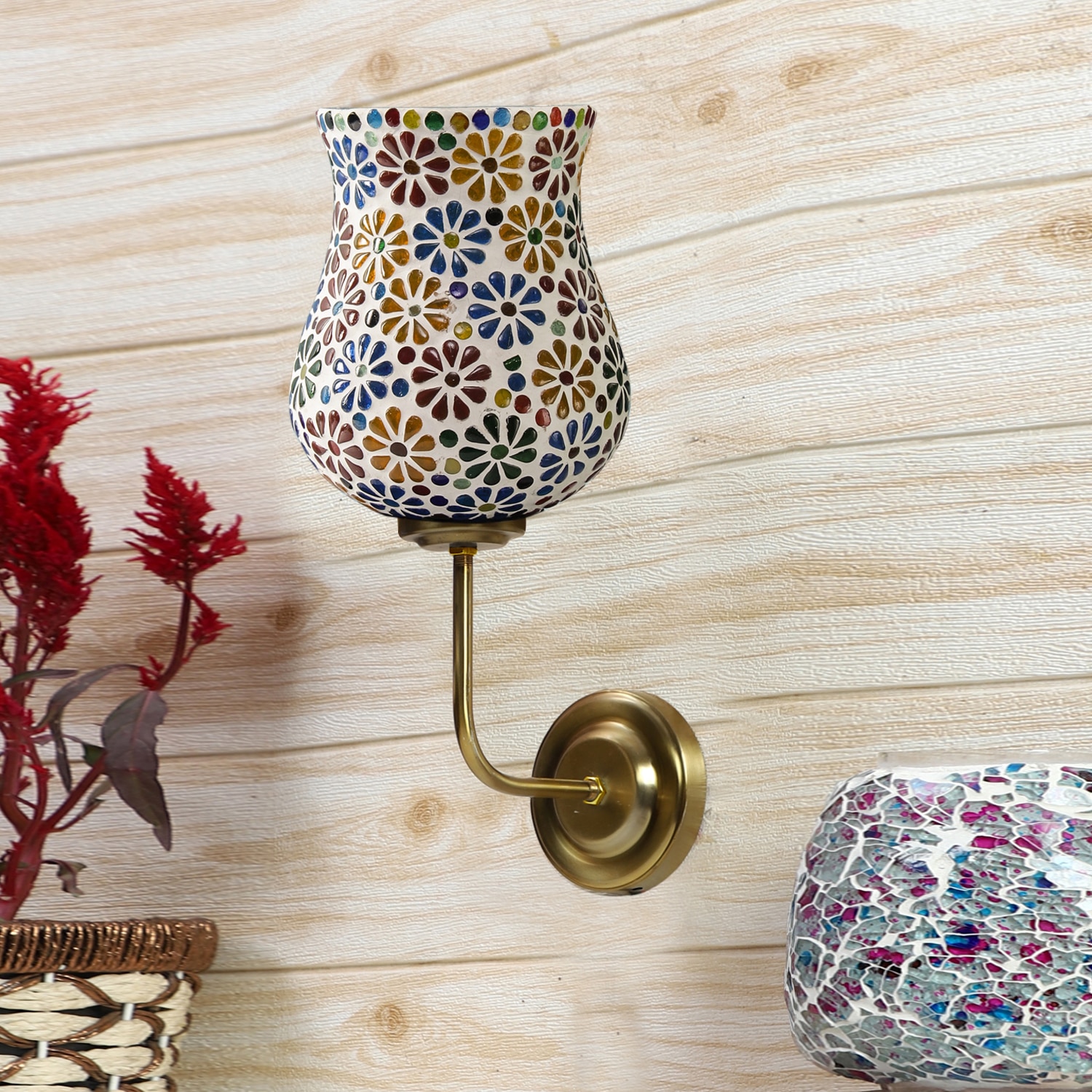 Devansh Metal Electric Wall Light in Gold Colour with Multicolor Shade Count of 1 Light - Devansh