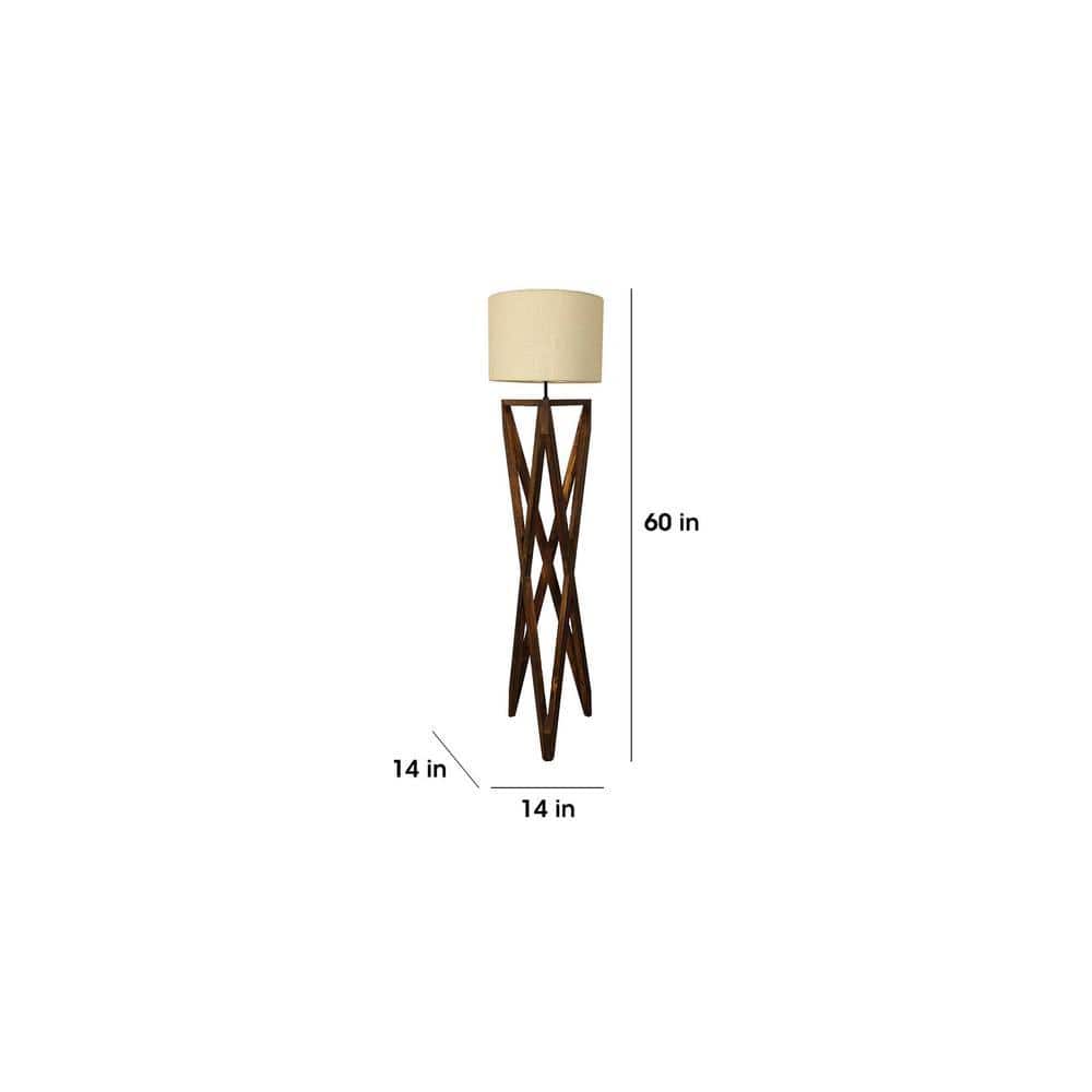Ignis Wooden Floor Lamp with Brown Base and Jute Fabric Lampshade