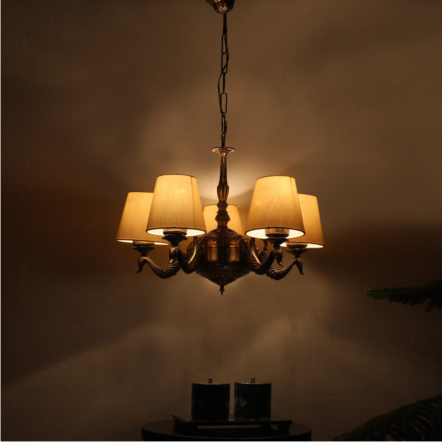 Devansh Gold Antique Wall Mounted Lamp With Off-White Cotton Shade
