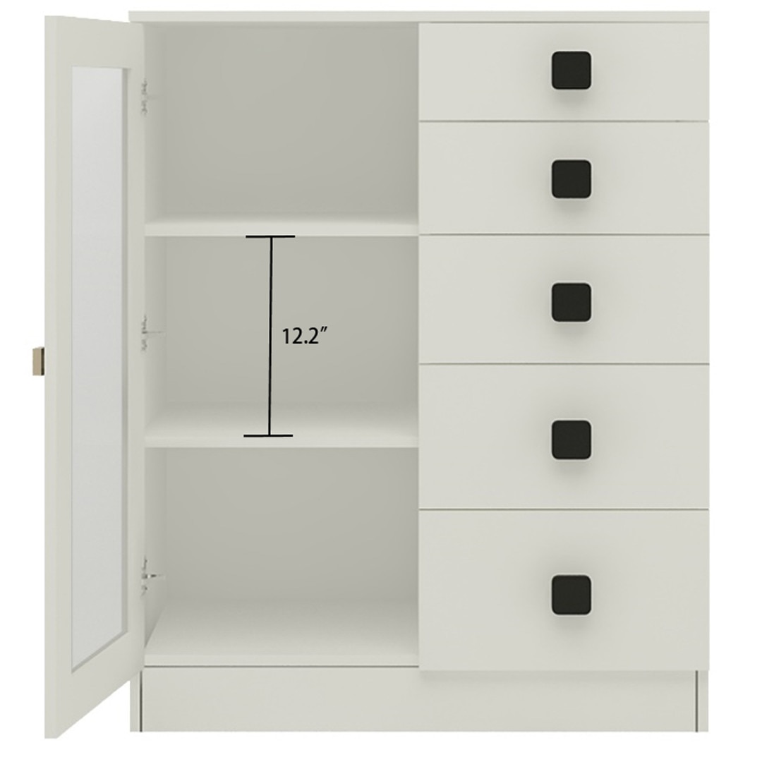 Rivera Crockery Unit-cum-Chest of Drawers with 5 Drawers and Toughened Glass Ivory - Carbon Black