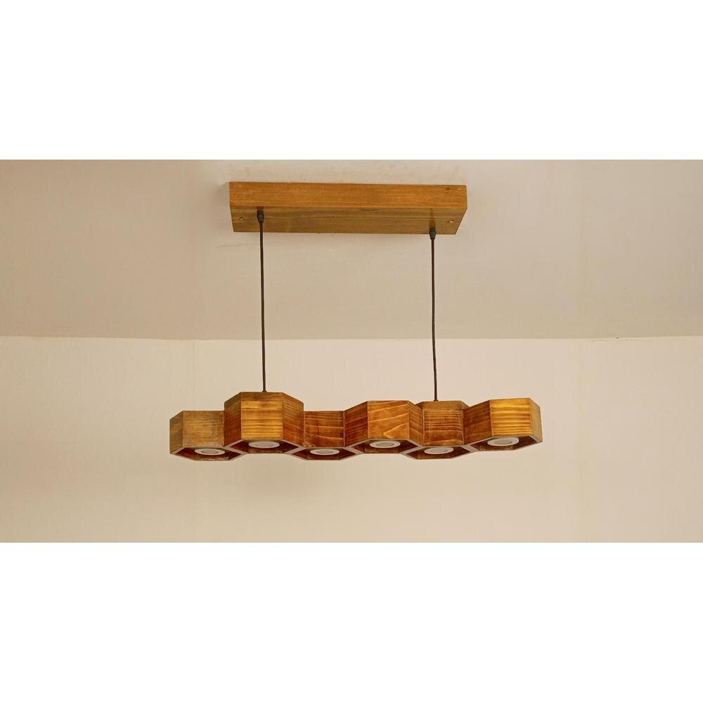 Hexa 36 Brown Wooden LED Hanging Lamp