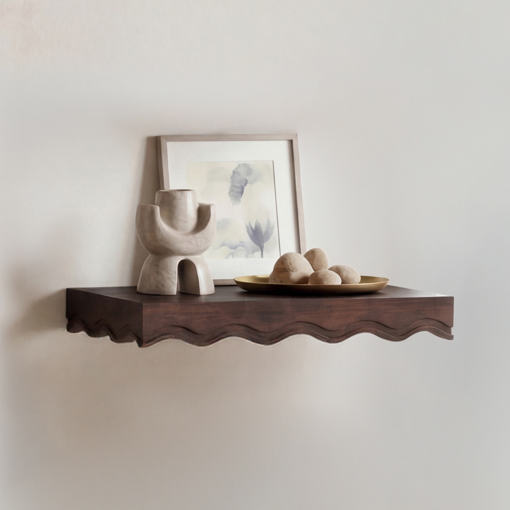 Ruki Solid Wood Wall Shelf Small Size in Toasted Walnut Finish