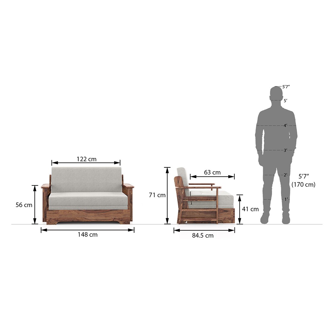 Mahim Compact 3 Seater Sofa cum Bed in Vapour Gery Colour With Storage