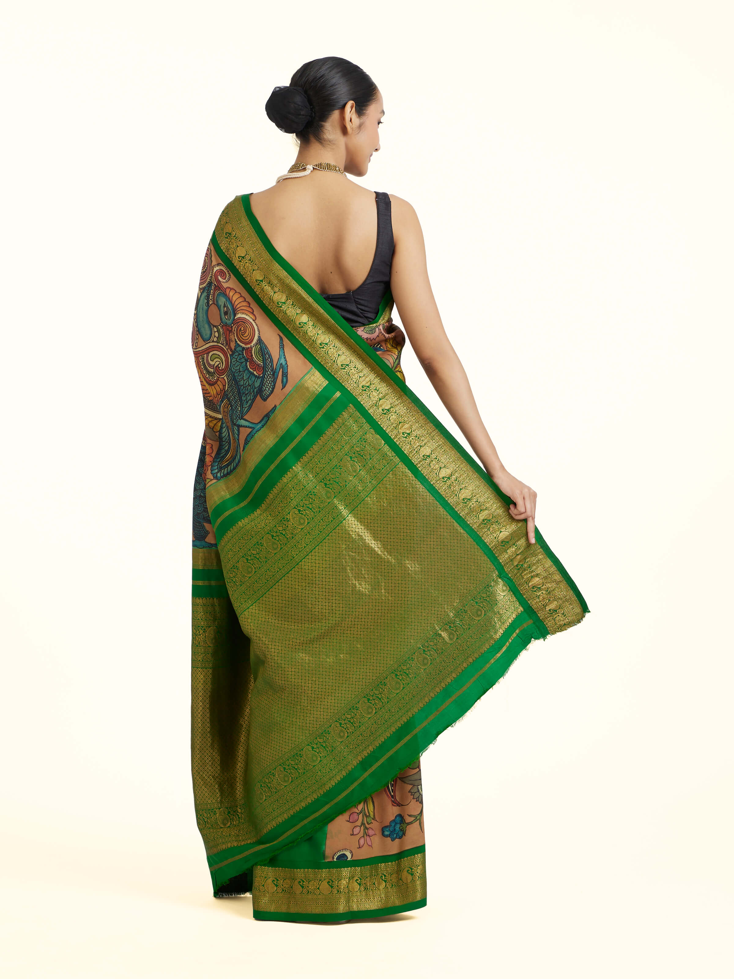 Silk Kalamkari Painted Kanchipuram Saree