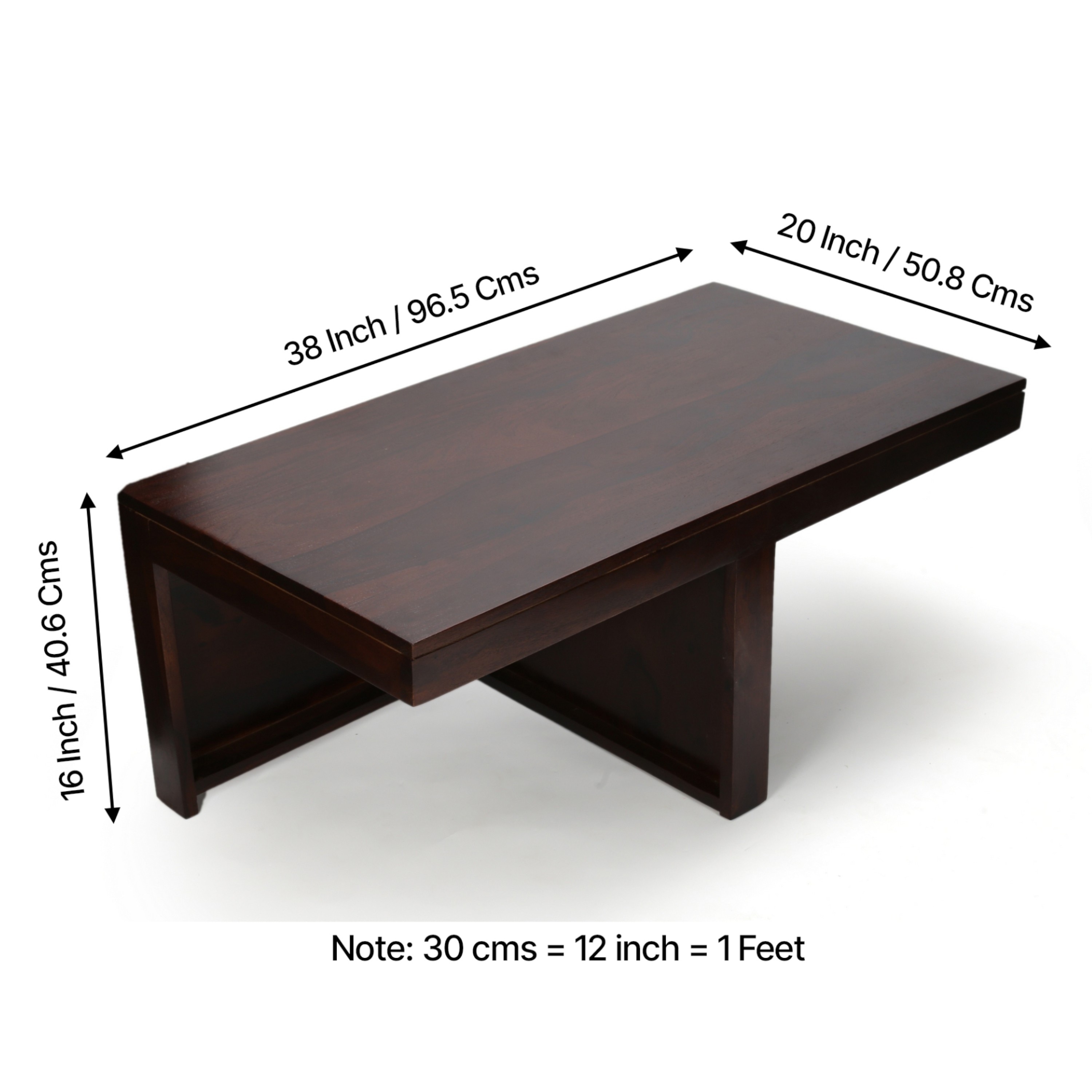 Irish Sheesham Wood Coffee Table With 2 Stools Set In Dark Walnut Finish & Ivory Sparkle Velvet Fabric Cushions