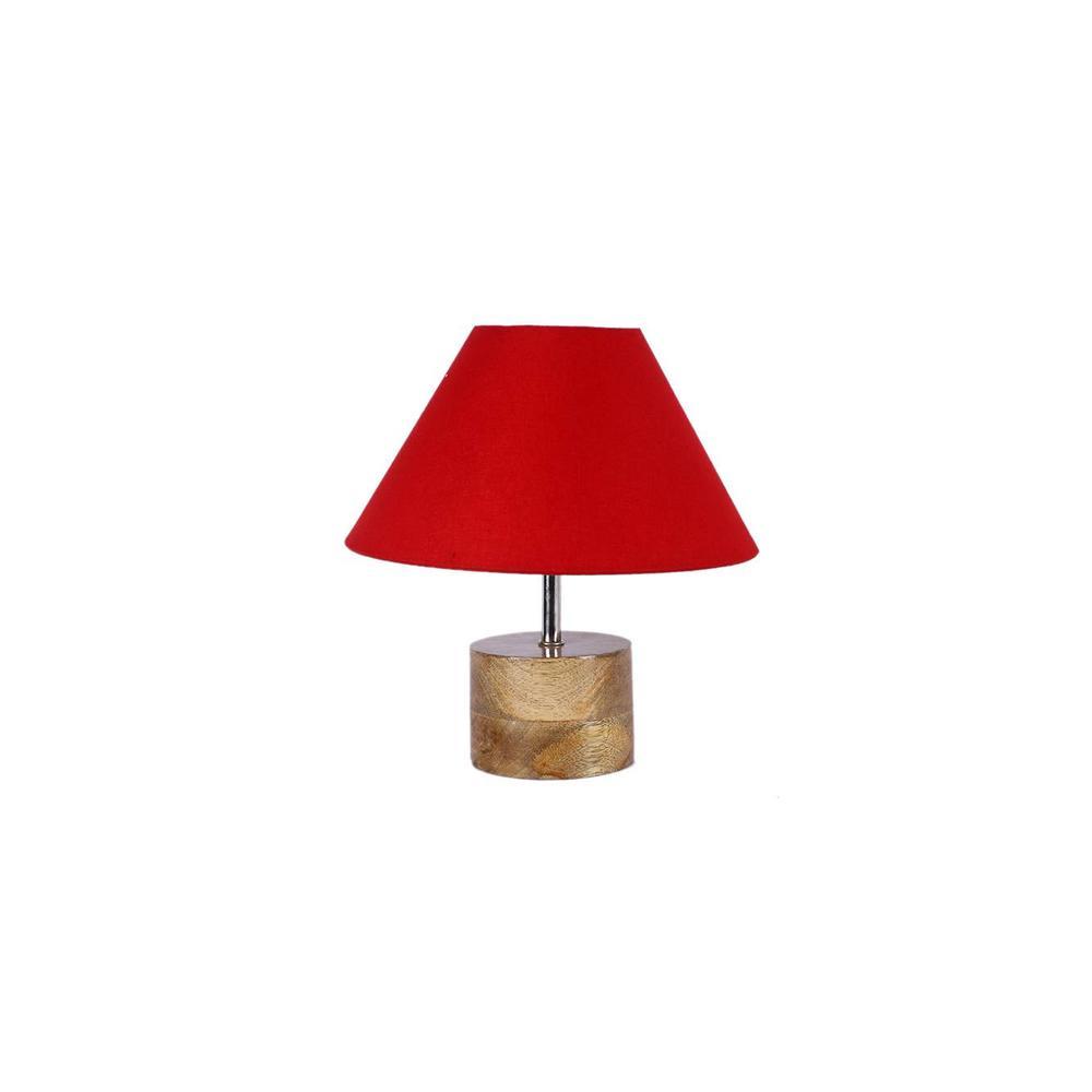 Audrey Red Fabric Shade Table Lamp with Natural Wooden Base