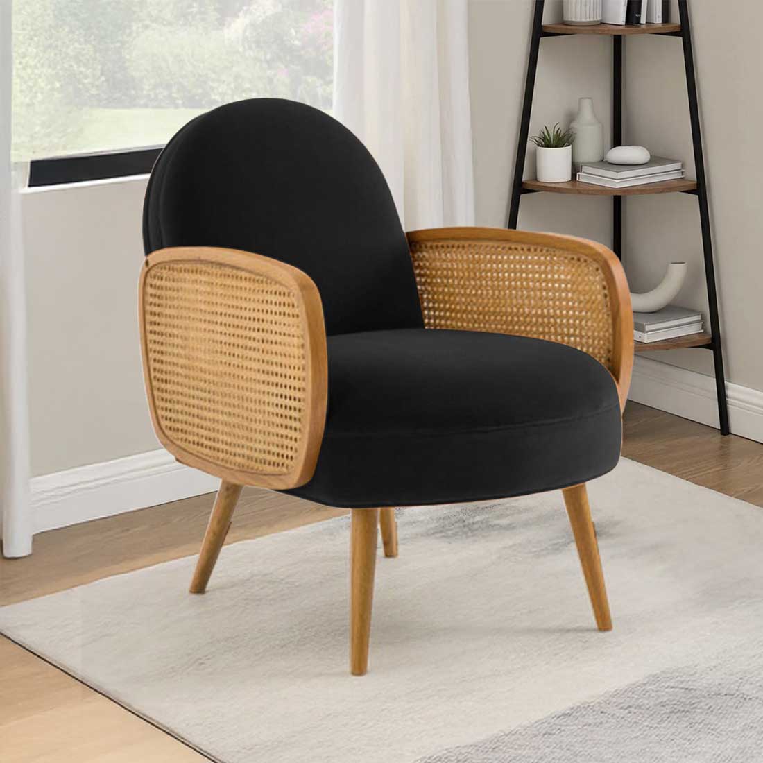 Holden Cane Accent Chair in Black Colour