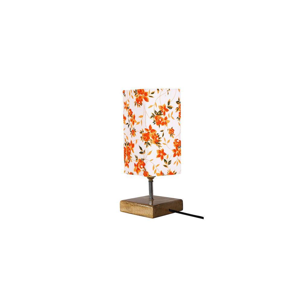 Flynn Multicolor cotton table lamp with Square Natural Wood Base
