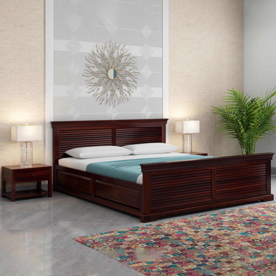 Hearti Sheesham Wood King Size Bed In Teak Finish With Box Storage(72 x 78 inches)-image-39