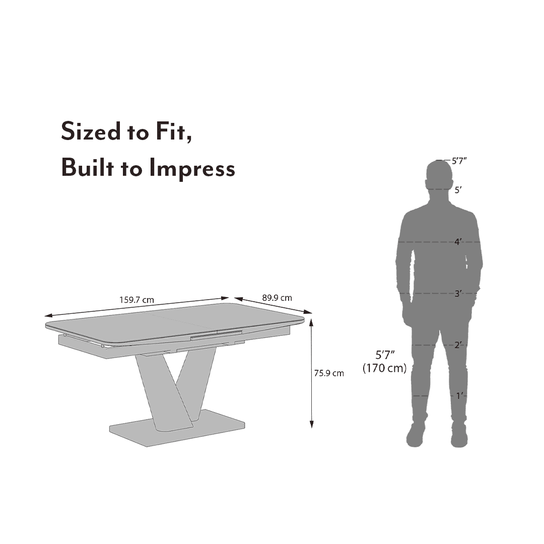 Caribu 6 To 8 Extendable Dining Table In Black Marble Color With High Gloss Finish