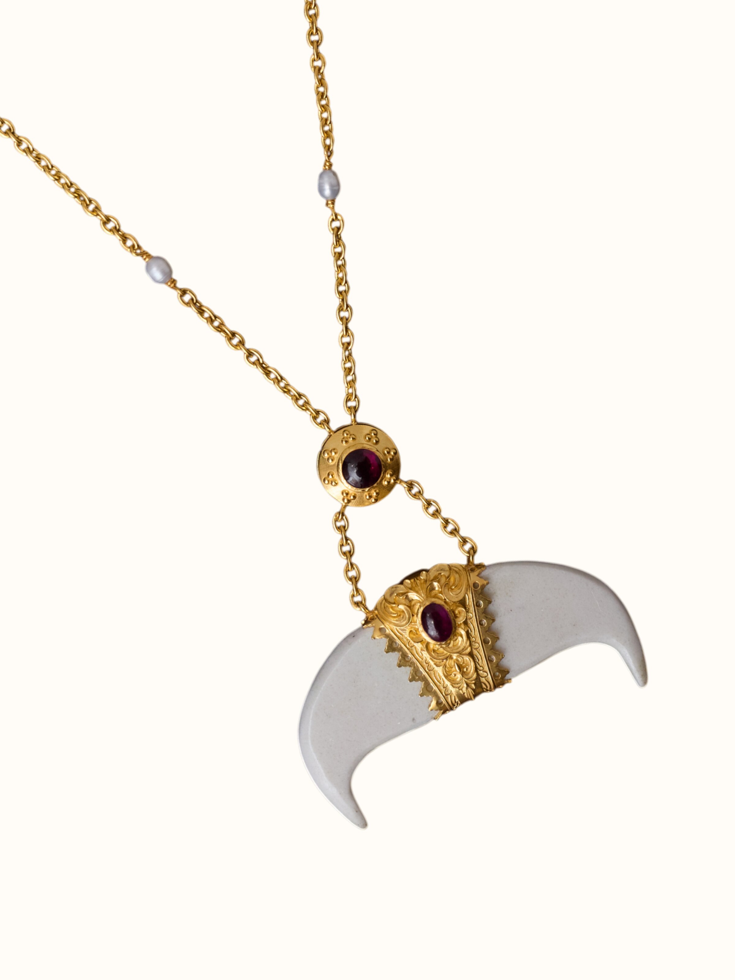 Carved Marble & Silver Pendant Chain