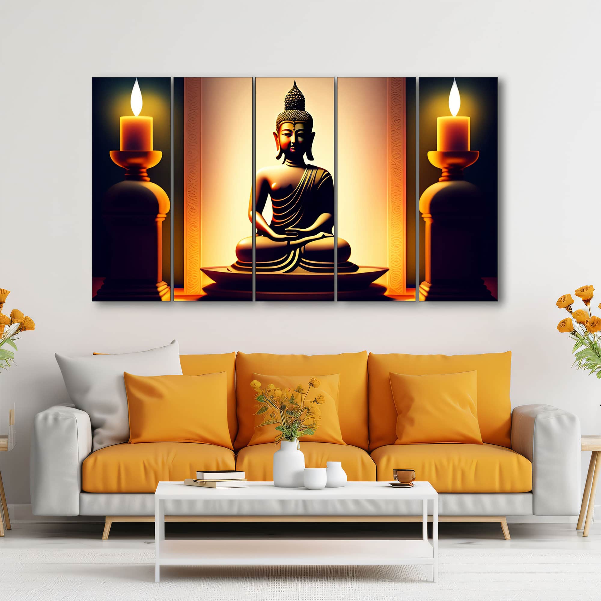 The Castle Decor Lord Buddha Meditation Wall Painting Wooden Framed 27x48 Inch (Style 7) - The Castle Decor