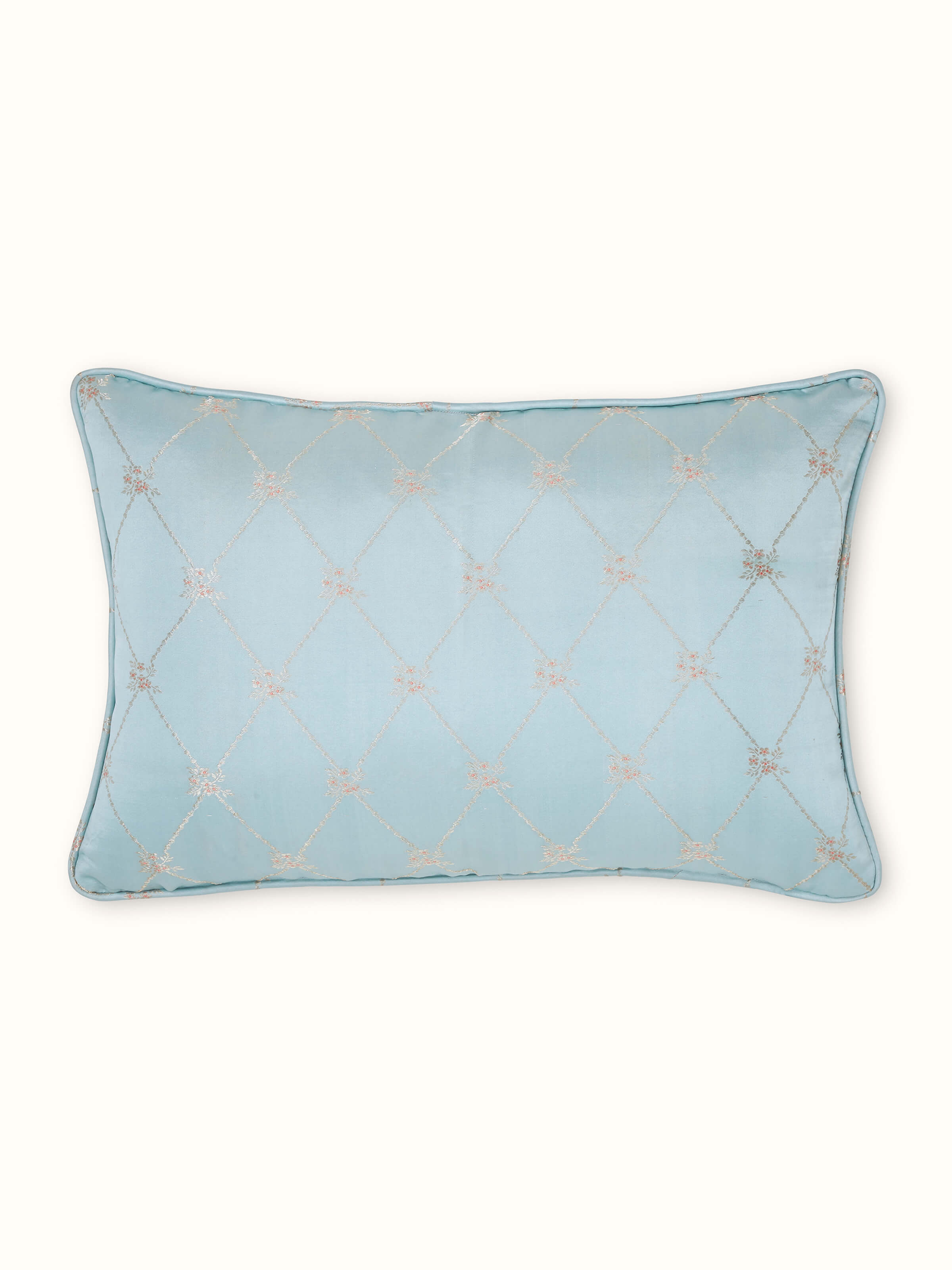 Mandana Light Aqua Trellis Silk Banarasi Brocade Handloom Lumbar Cushion Cover