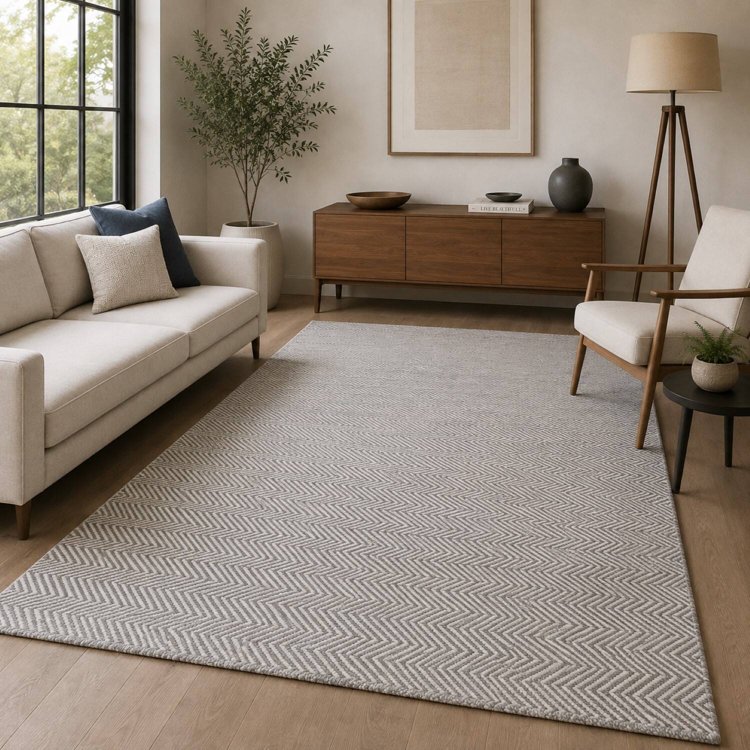 Imperial Knots Grey Ivory Chevron Hand Woven Dhurrie 5x8 Feet - Imperial Knots