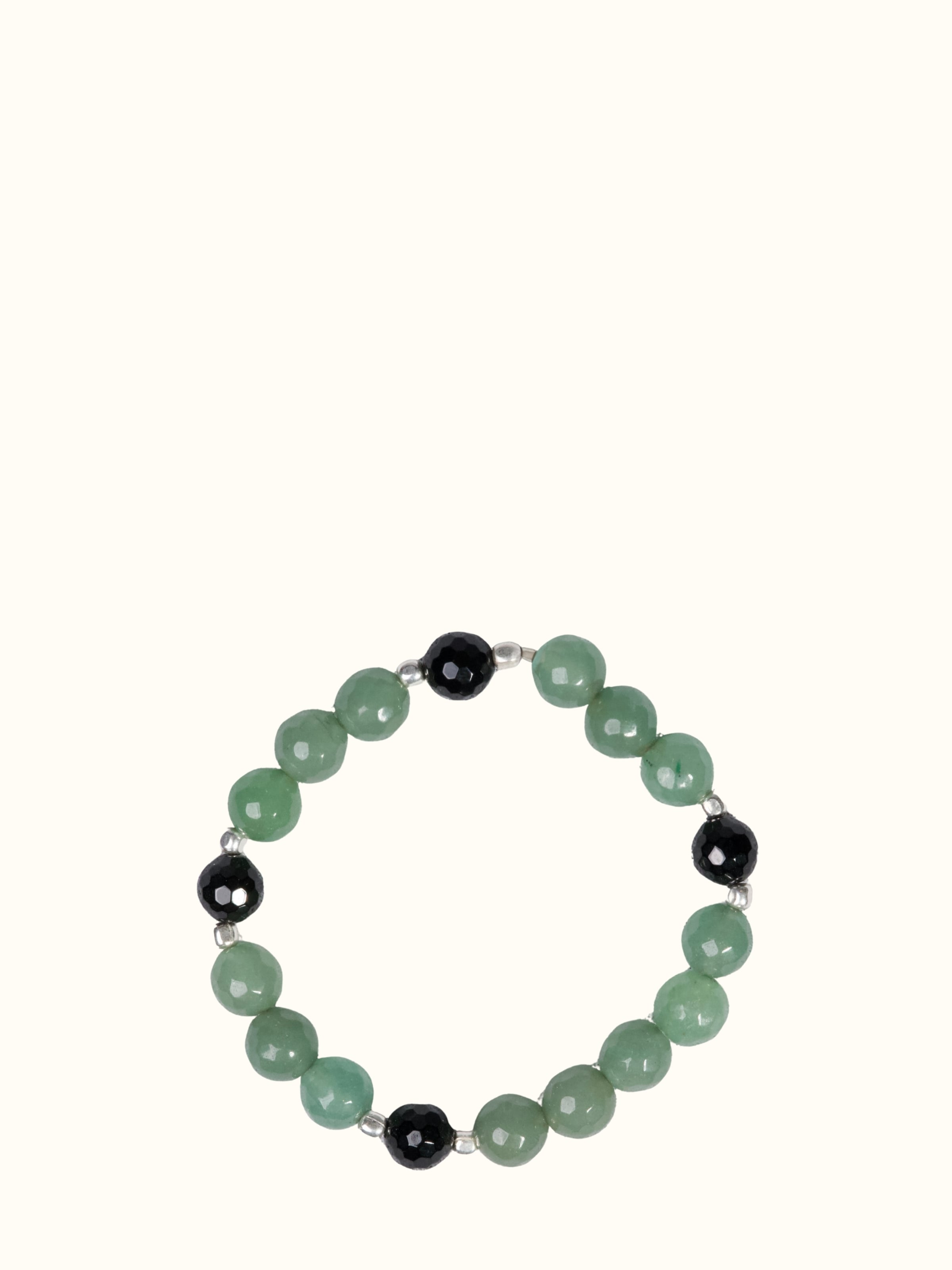 Gemstone Black Onyx & Green Aventurine Silver Bracelet
